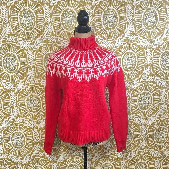 Tory Burch Red Mountain Fair Isle Merino Wool Turtleneck Sweater Sz XS SOLD OUT - Picture 4 of 11